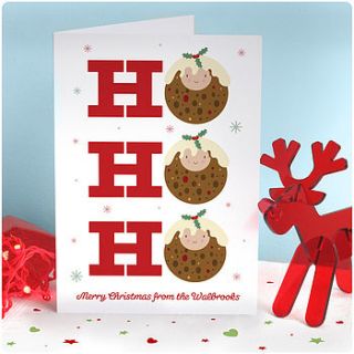 personalised ho ho ho christmas pudding card by joanne holbrook originals