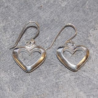 silver bevel edged heart drop earrings by otis jaxon silver and gold jewellery