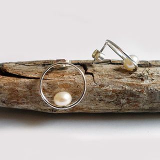 handmade geometrical silver studs with pearl by sonja bessant jewellery