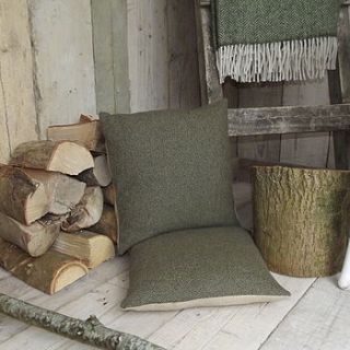 ' forest green ' tweed and linen cushion by rustic country crafts