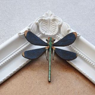 blue wooden dragonfly brooch by artysmarty