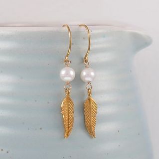 freedom feather pearl gold earrings by melinda mulcahy