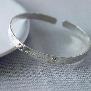 personalised silver christening bangle by lucy kemp jewellery