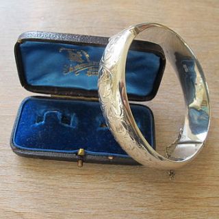 vintage scrollwork engraved silver bangle by ava mae designs