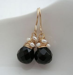 black onyx with woven pearls earrings by sarah hickey