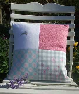 embroidered patchwork cushion by caroline watts embroidery