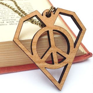 wooden peace and love necklace by little orange