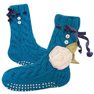 vintage style knitted teal snug boots by this is pretty