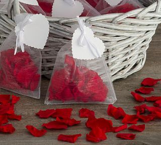 ten jewel red fresh rose petal confetti bags by the flower studio