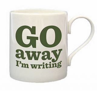 'go away…' bone china mug by the literary gift company