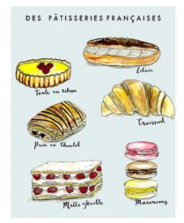 french pastries art print by rebecca mcmillan illustration