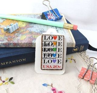 rainbow love heart vintage stamp brooch by under a glass sky