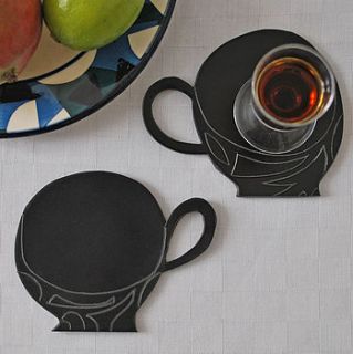 pair of hand tooled leather cups coasters by sue lowday