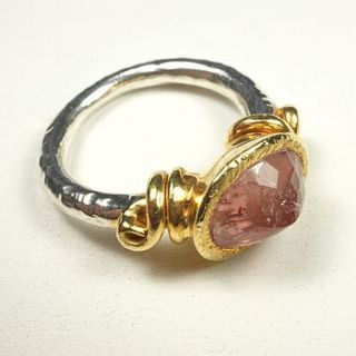 pink tourmaline, gold plate and silver ring by flora bee