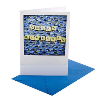 letter tile happy birthday retro card blue by ellie ellie