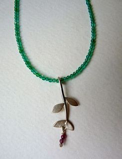 tabatha leaf on green onyx necklace by blossoming branch