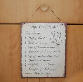 recipes for happiness & friendship signs by pippins gifts and home accessories