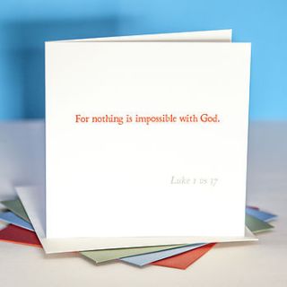 'nothing is impossible' bible verse card by belle photo ltd