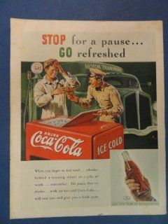 Coca cola Print Ad. Orinigal 1937 Vintage Magazine Art. 2 men gas station having a coke  