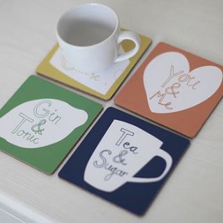 set of four 'you&me' coasters by karin Åkesson