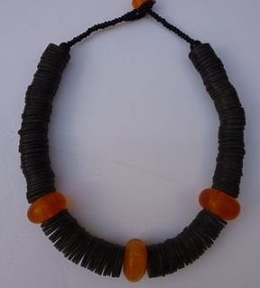 orange resin and coconut bead necklace by alkina