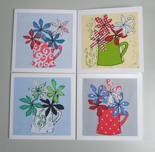 pack of four jug of flowers cards by sandra hardy