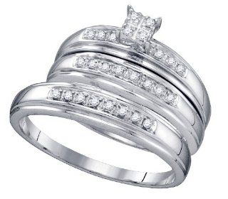 Stunning 3 Pc. White Gold Diamond Trio Wedding Set For Him and Her " Size 7 for Her and Size 10 For Him Wedding Ring Sets Jewelry