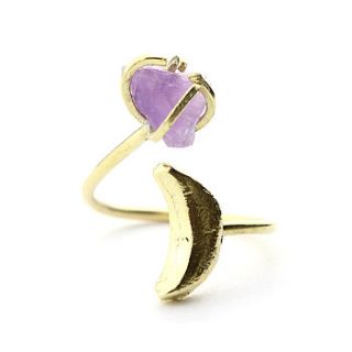 crescent moon and amethyst stone ring by amelia may
