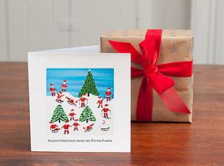 personalised 'santa skiing christmas card' by honey tree publishing