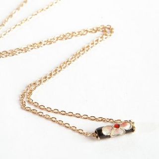 gold chain necklace with single black bead by storm in a teacup