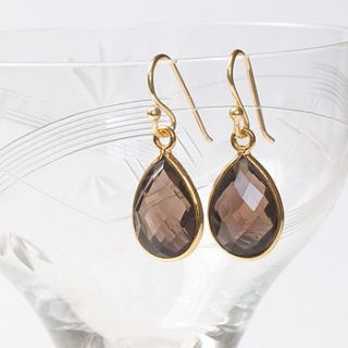gold and smokey quartz drop earrings by ashiana for hurleyburley