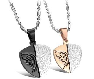 His & Hers Matching Set Titanium Couple Pendant Necklace Heart Shape Korean Love Style in a Gift Box (Men's (Black)) Locket Necklaces Jewelry