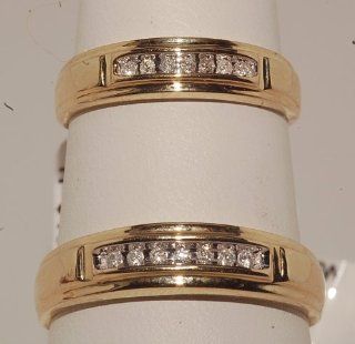 Yellow Gold and Diamond Wedding Bands for His and Hers Jewelry