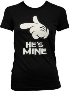 Cartoon Hand, He's Mine Ladies Junior Fit T shirt, Funny New Mickey Hand Pointing Hes Mine Design Junior's Tee Clothing