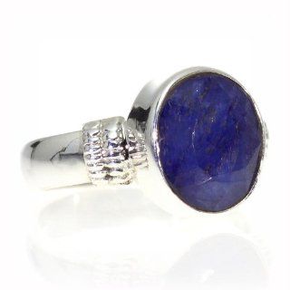 Created Sapphire Women Ring (size 8.75) Handmade 925 Sterling Silver hand cut Created Sapphire color Navy blue 6g, Nickel and Cadmium Free, artisan unique handcrafted silver ring jewelry for women   one of a kind world wide item with original Created Sapp