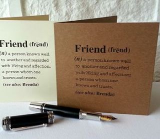 personalised 'friend' definition card by betsy jarvis