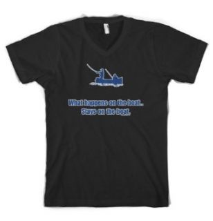 (Cybertela) What Happens On The Boat Stays On The Boat Men's V neck T shirt Funny Fishing Tee Clothing