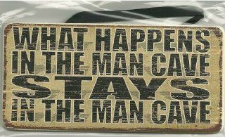 Aged Wood Sign Saying, "WHAT HAPPENS IN THE MAN CAVE STAYS IN THE MAN CAVE" Magnetic Hanging Gift Signs From Egbert's Treasures   Decorative Signs