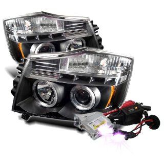 High Performance Xenon HID Nissan Titan / Nissan Armada Halo LED ( Replaceable LEDs ) Projector Headlights with Premium Ballast   Black with 10000K Deep Blue HID Automotive