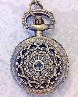 intricate semi cover pocket watch necklace by sugar + style