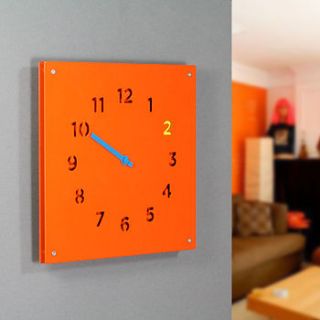 steel wall clock, orange by block