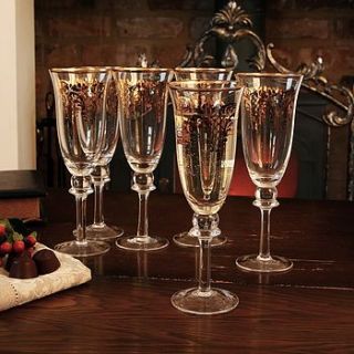set of six etched wine flutes by dibor
