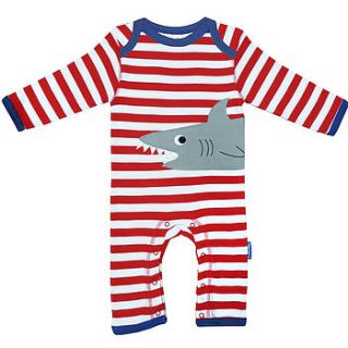 organic cotton shark applique sleepsuit by toby tiger