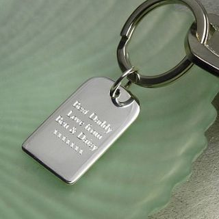 personalised silver dog tag key ring by hersey silversmiths