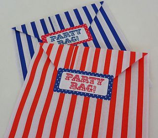 25 candy stripe party bags and stickers by little cherub design