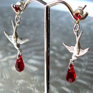 silver earrings with swallow by pennyfarthing designs