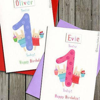 personalised first birthday card by the little brown rabbit