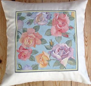 hand painted roses cushion by edwina cooper designs