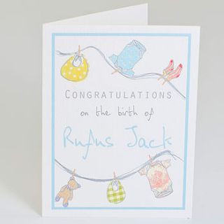 personalised new baby washing line card by violet pickles