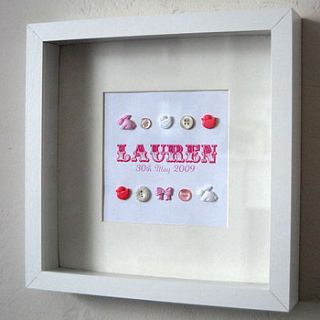 personalised baby girl button picture by leah halliday